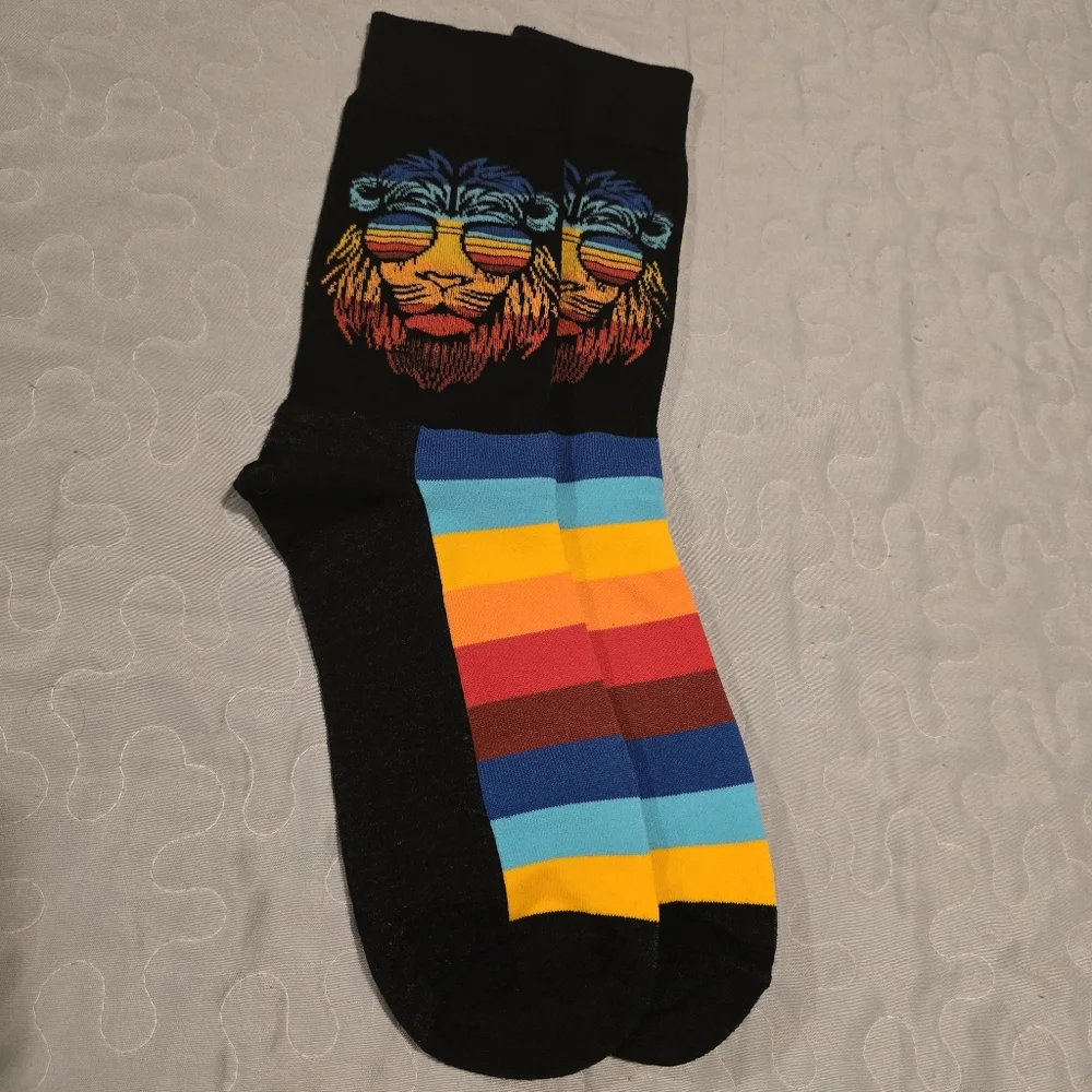 Mens Lion Rasta Style‎ Striped Socks Size 7-11